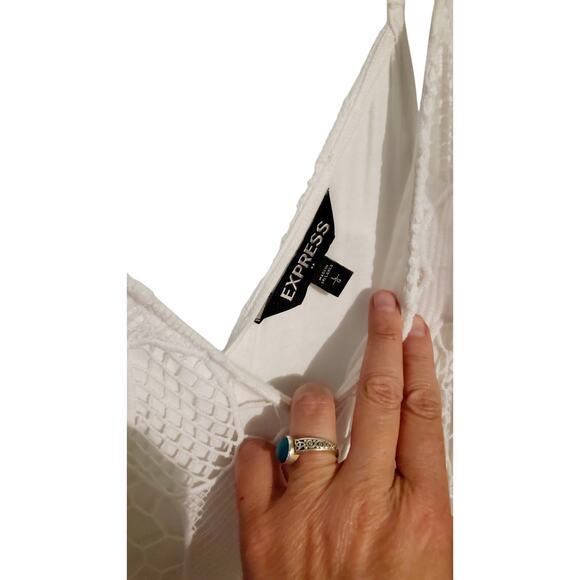 Express Lace Lined Little White Mini Dress Flapper Inspired Size L - Picture 5 of 5